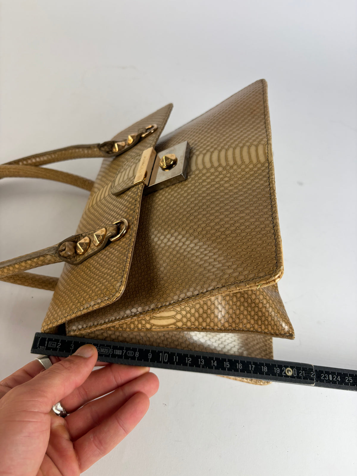 Vintage Giorgio Armani Emporio Armani Python-Effect Top-Handle Bag Late 1990s Beige