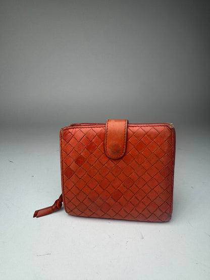 Vintage Bottega Veneta Intrecciato Leather wallet Orange
