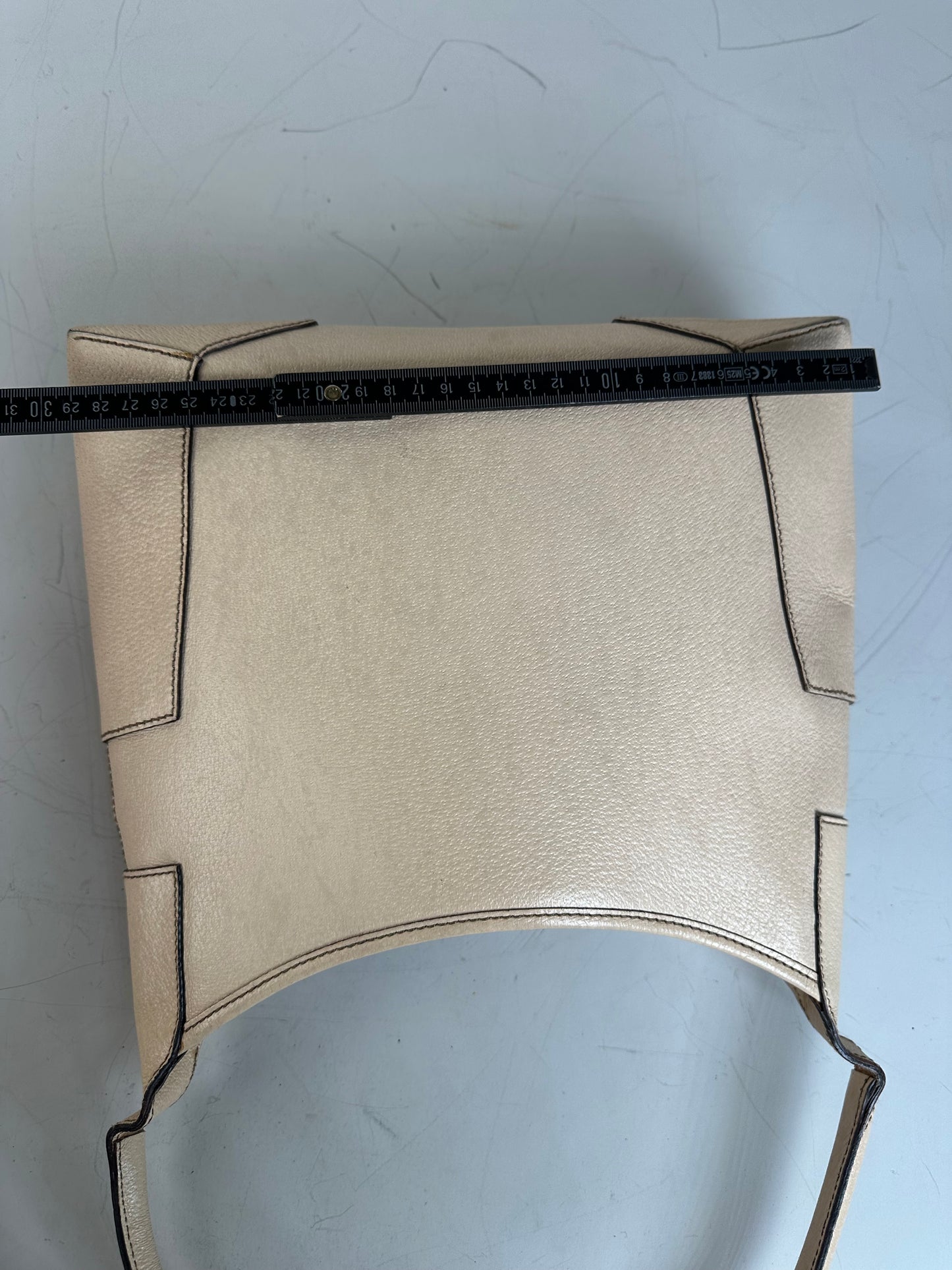Vintage Ferragamo Structured Leather Shoulder Bag Cream Gold