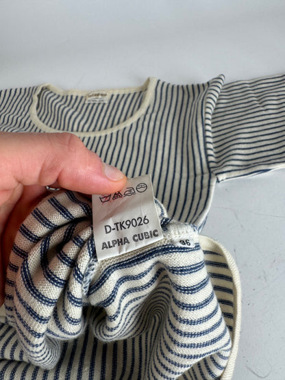 Vintage Yves Saint Laurent Striped Wool Sweater 36/S Navy beige