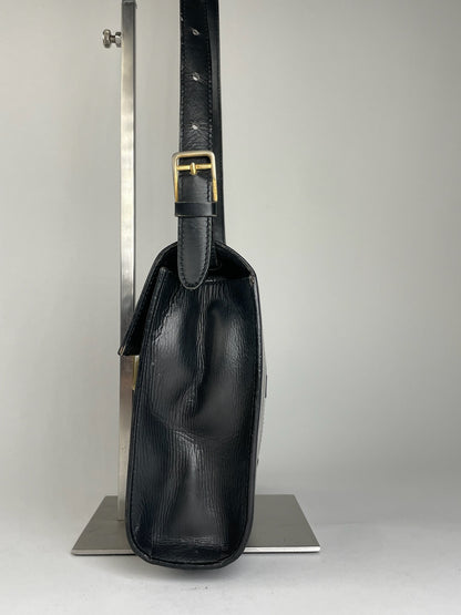 Celine Classic Shoulder Bag Black Leather Gold Detail