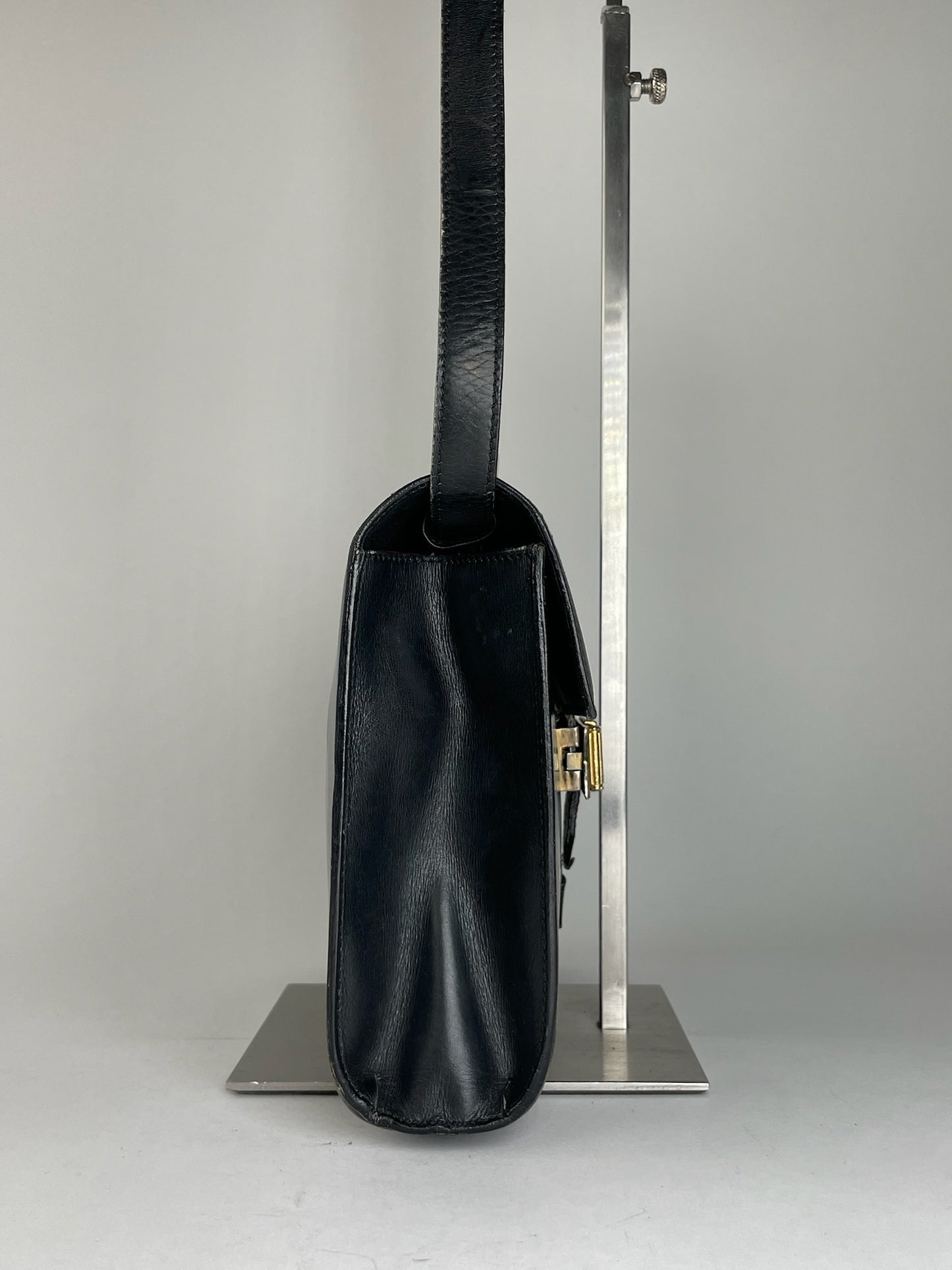 Celine Classic Shoulder Bag Black Leather Gold Detail