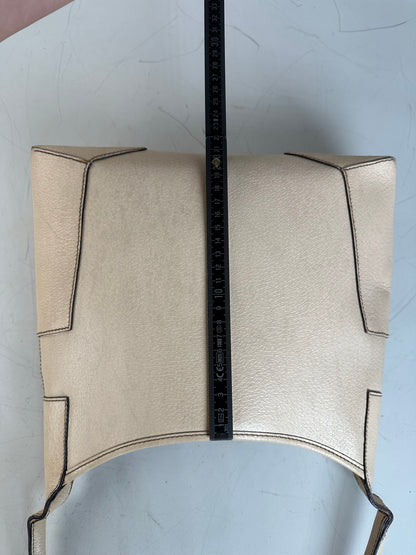 Vintage Ferragamo Structured Leather Shoulder Bag Cream Gold