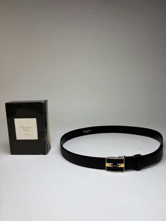 Vintage Dior Textured Leather Belt c. Early 1990s Black Gold