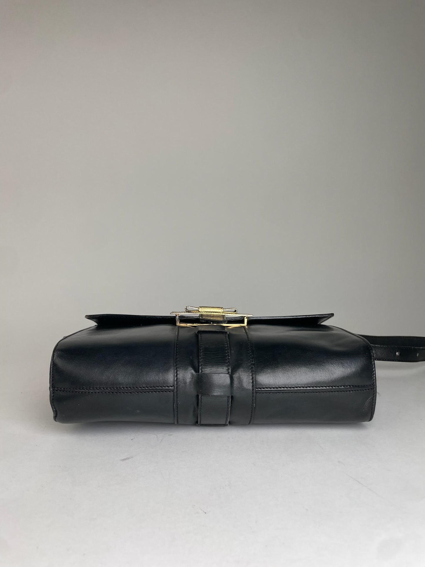 Celine Classic Shoulder Bag Black Leather Gold Detail