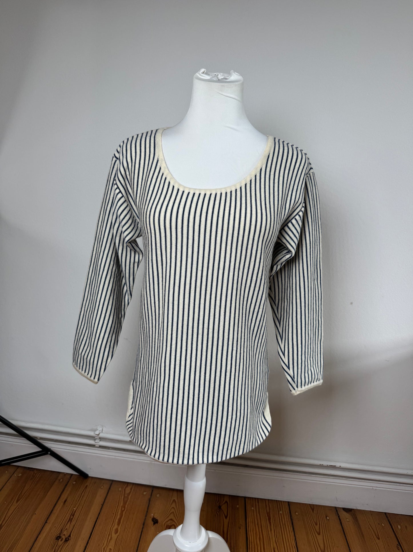 Vintage Yves Saint Laurent Striped Wool Sweater 36/S Navy beige