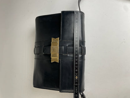 Celine Classic Shoulder Bag Black Leather Gold Detail