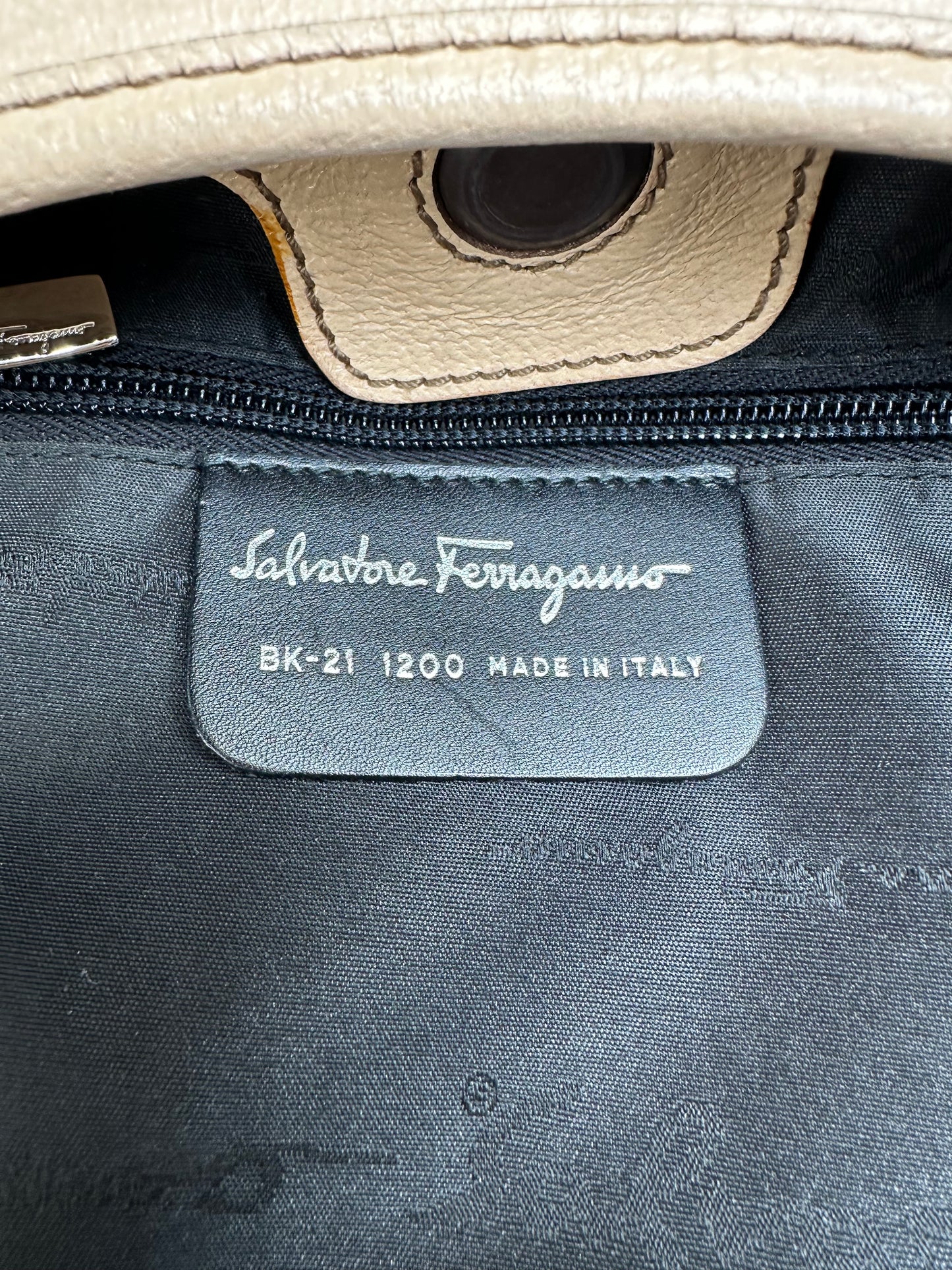 Vintage Ferragamo Structured Leather Shoulder Bag Cream Gold