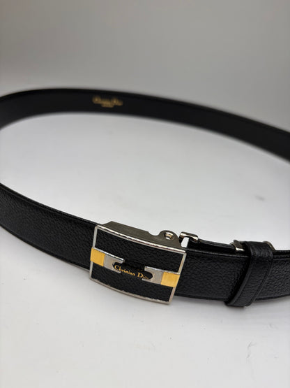 Vintage Dior Textured Leather Belt c. Early 1990s Black Gold