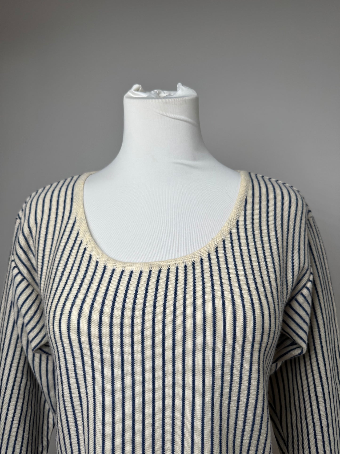 Vintage Yves Saint Laurent Striped Wool Sweater 36/S Navy beige