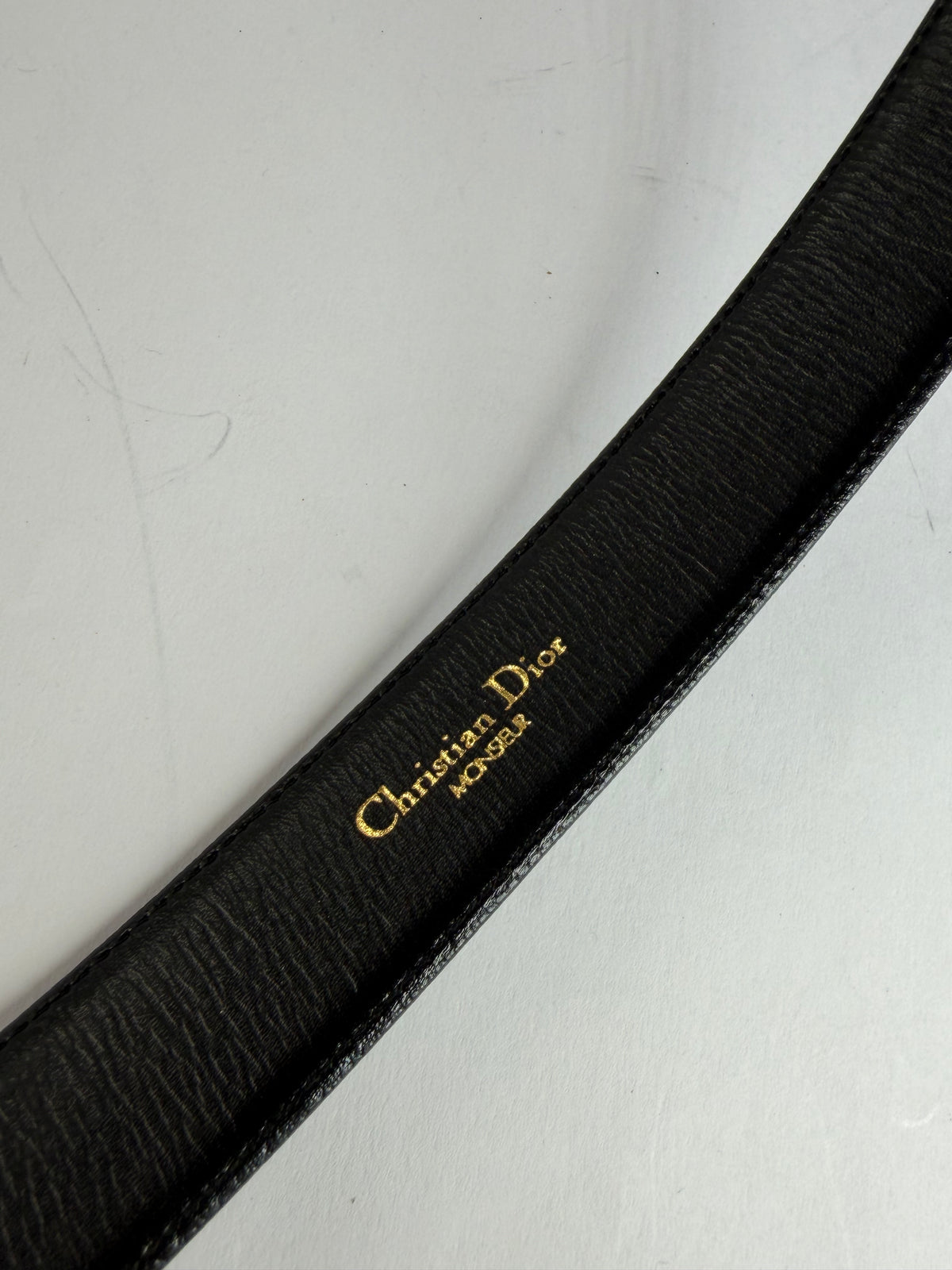 Vintage Dior Textured Leather Belt c. Early 1990s Black Gold