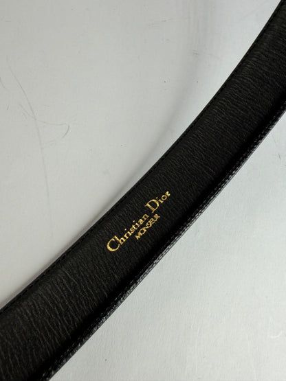 Vintage Dior Textured Leather Belt c. Early 1990s Black Gold
