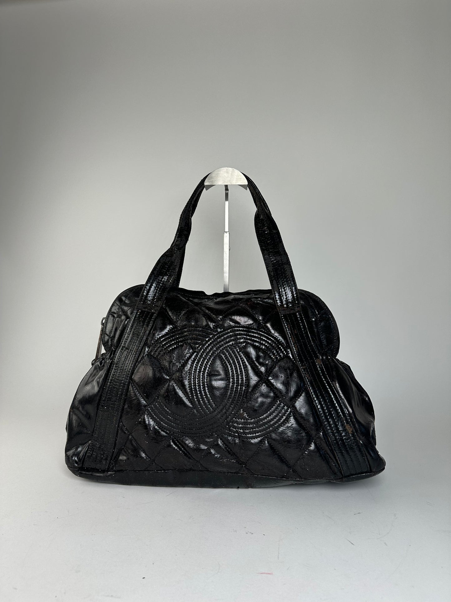 Vintage Chanel Patent Leather Bowling Bag Black