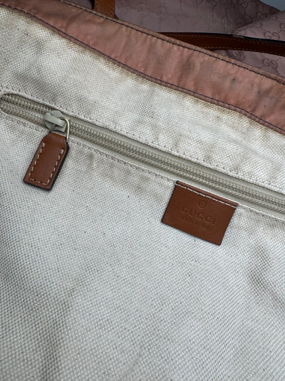 Vintage Gucci Monogram Tote Bag Pink Brown