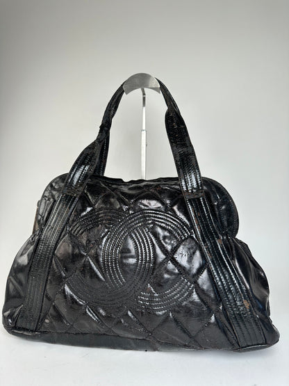 Vintage Chanel Patent Leather Bowling Bag Black