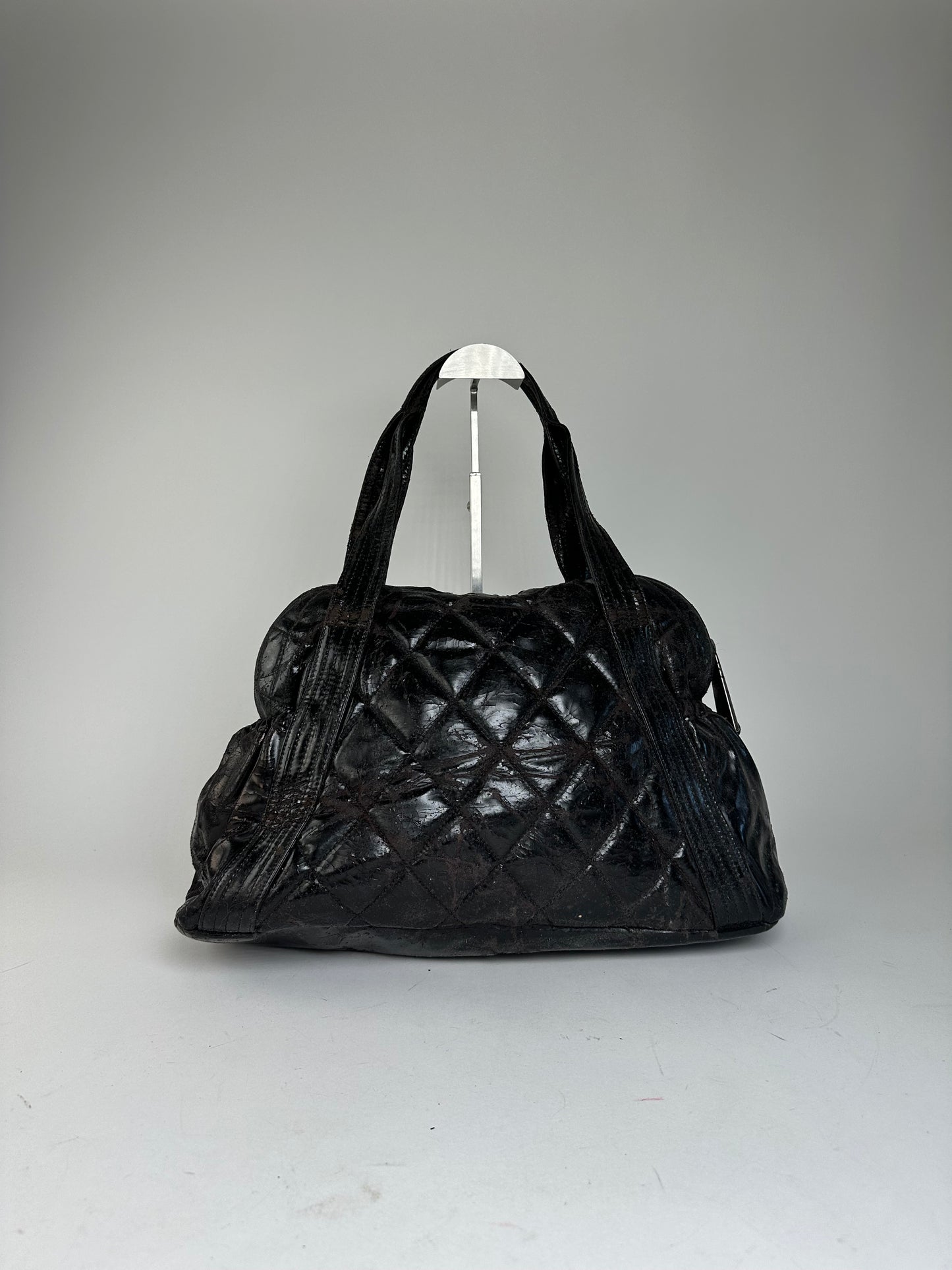 Vintage Chanel Patent Leather Bowling Bag Black