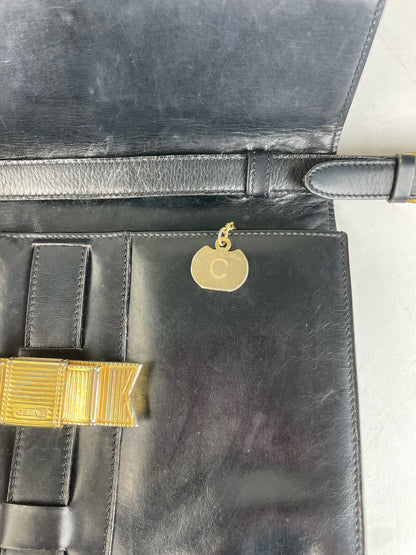 Celine Classic Shoulder Bag Black Leather Gold Detail