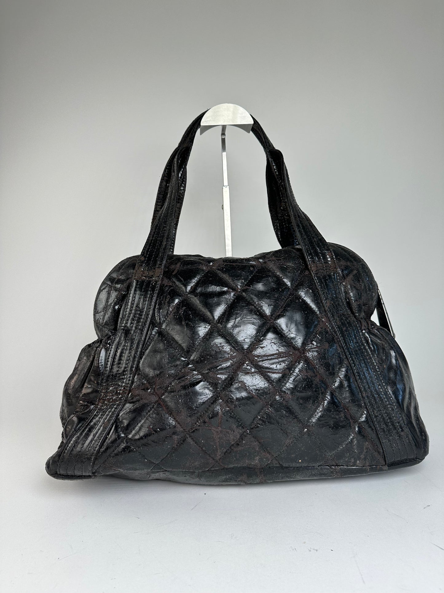 Vintage Chanel Patent Leather Bowling Bag Black