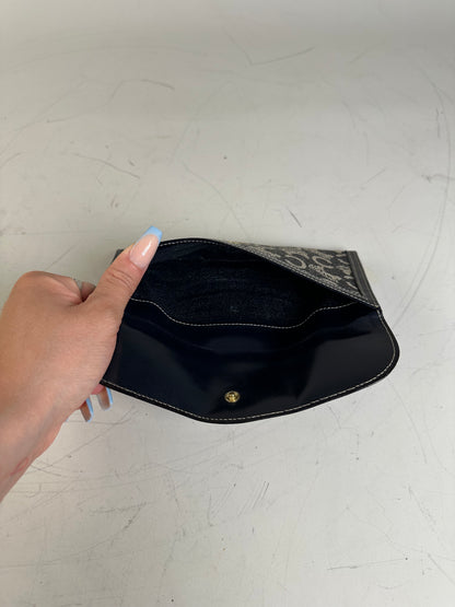 Vintage Celine C Monogram Canvas Wallet Navy Grey Gold