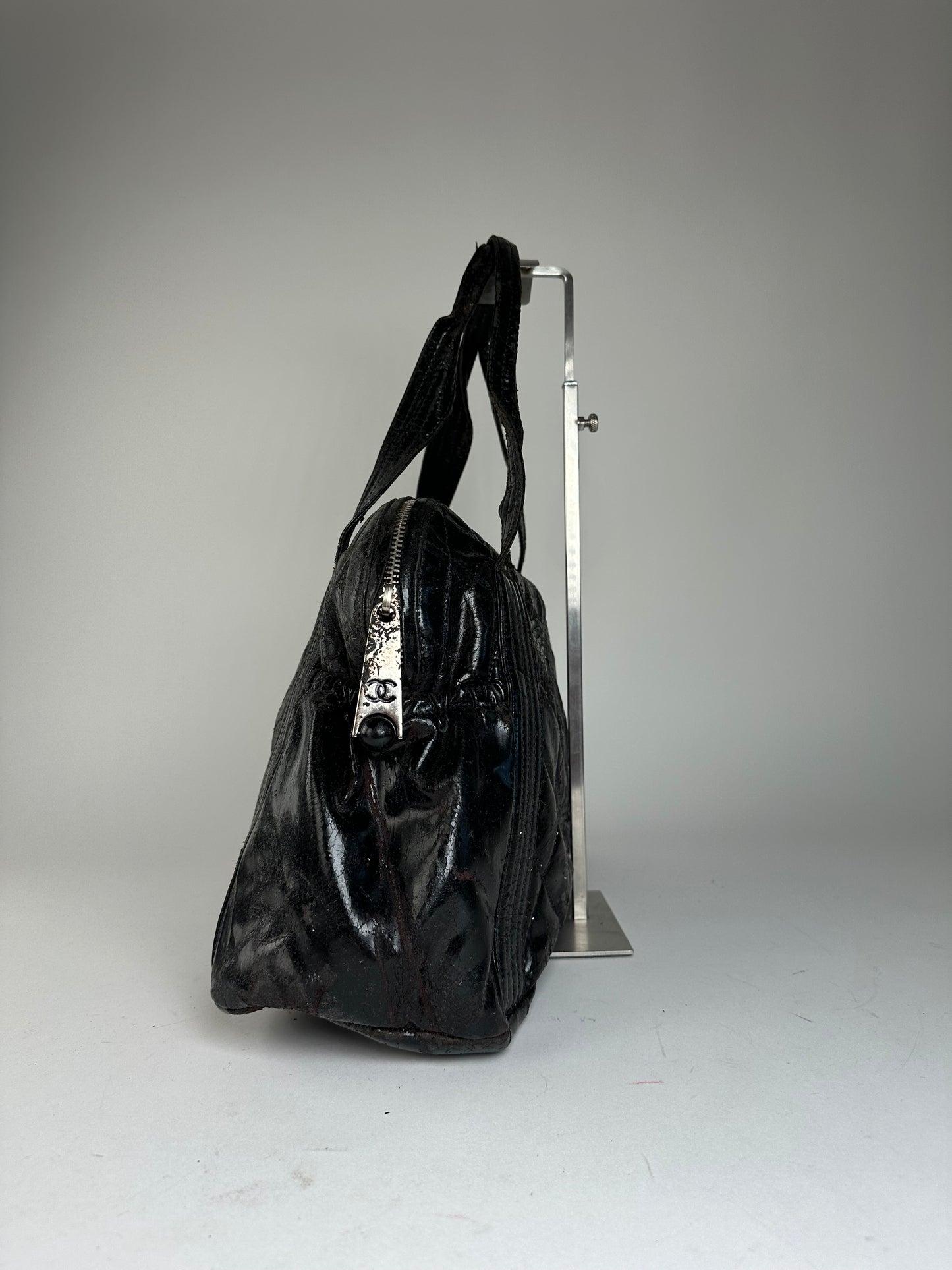 Vintage Chanel Patent Leather Bowling Bag Black