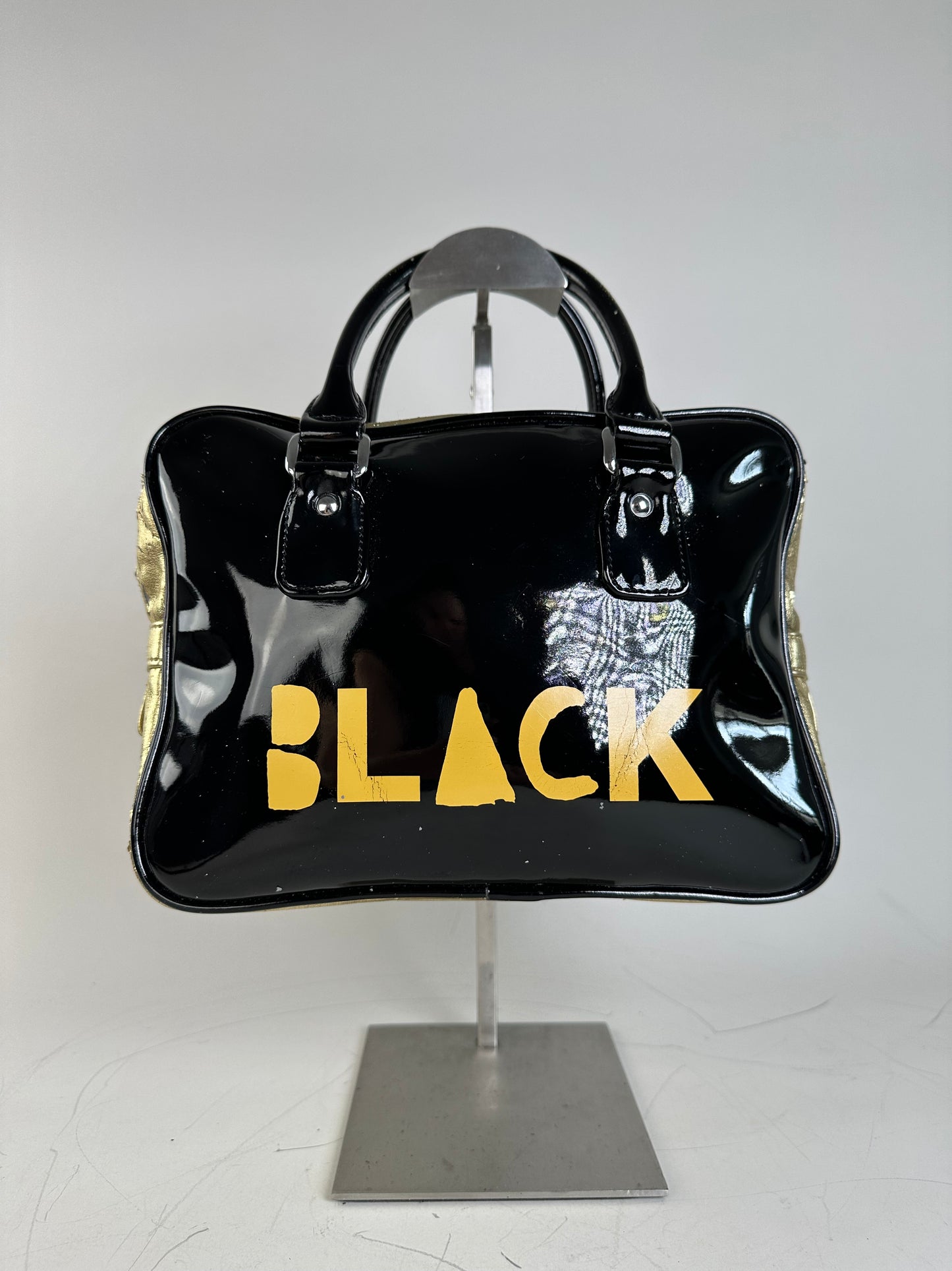 Vintage Comme des Garçons Patent Metallic Handbag Black Gold