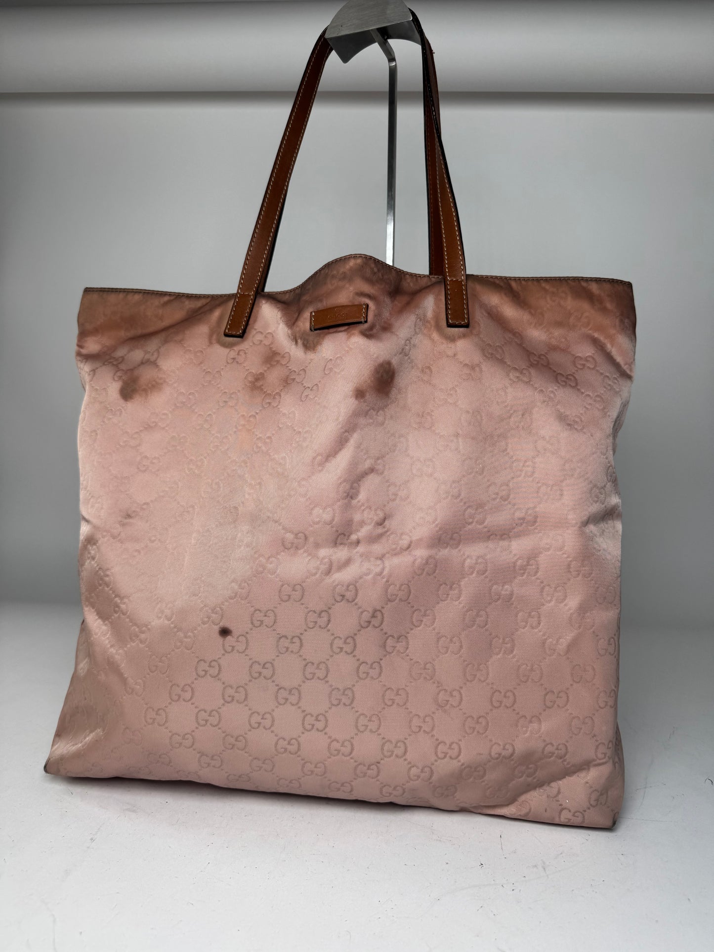 Vintage Gucci Monogram Tote Bag Pink Brown