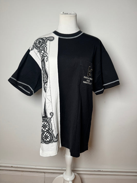 Vintage Kansai Yamamoto Abstract Mens T-shirt Black White M/L