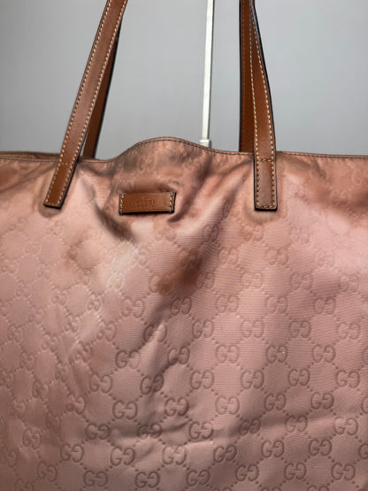 Vintage Gucci Monogram Tote Bag Pink Brown