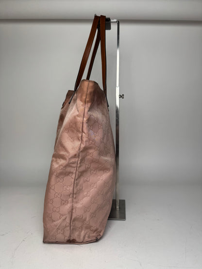Vintage Gucci Monogram Tote Bag Pink Brown