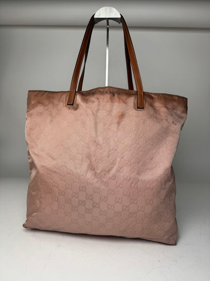 Vintage Gucci Monogram Tote Bag Pink Brown