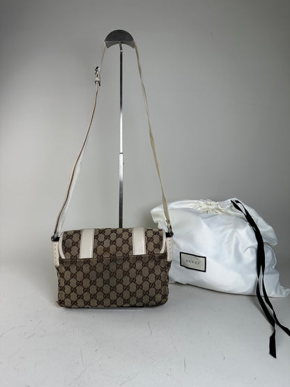 Vintage Gucci GG Supreme Shoulder Bag Beige Brown Silver