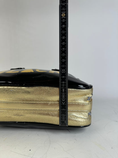 Vintage Comme des Garçons Patent Metallic Handbag Black Gold