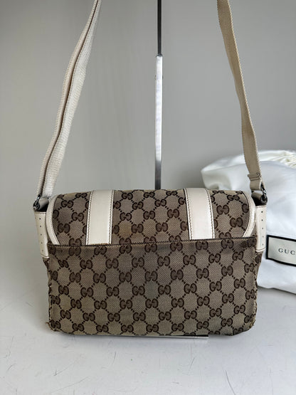 Vintage Gucci GG Supreme Shoulder Bag Beige Brown Silver