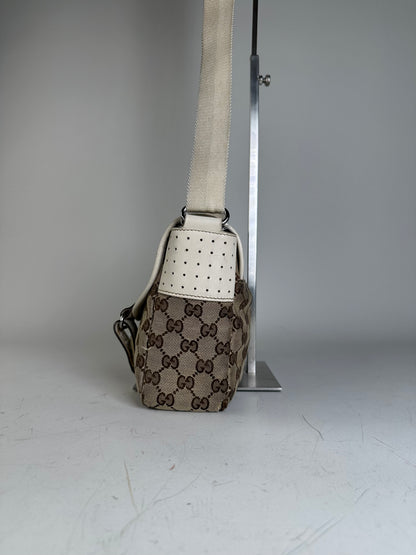 Vintage Gucci GG Supreme Shoulder Bag Beige Brown Silver