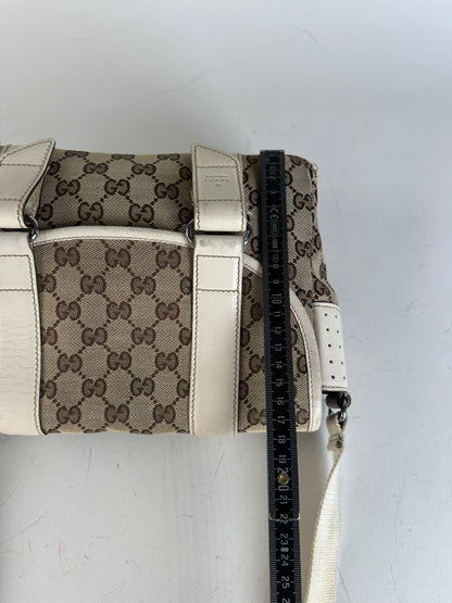 Vintage Gucci GG Supreme Shoulder Bag Beige Brown Silver