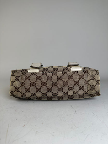 Vintage Gucci GG Supreme Shoulder Bag Beige Brown Silver