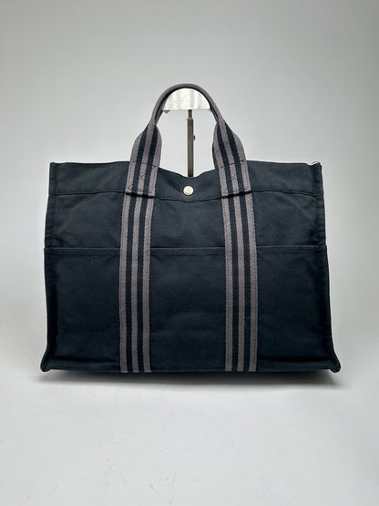 Vintage Hermes Canvas Shopper bag black