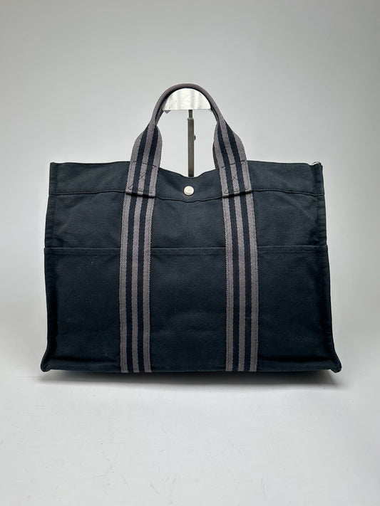 Vintage Hermes Canvas Shopper bag black