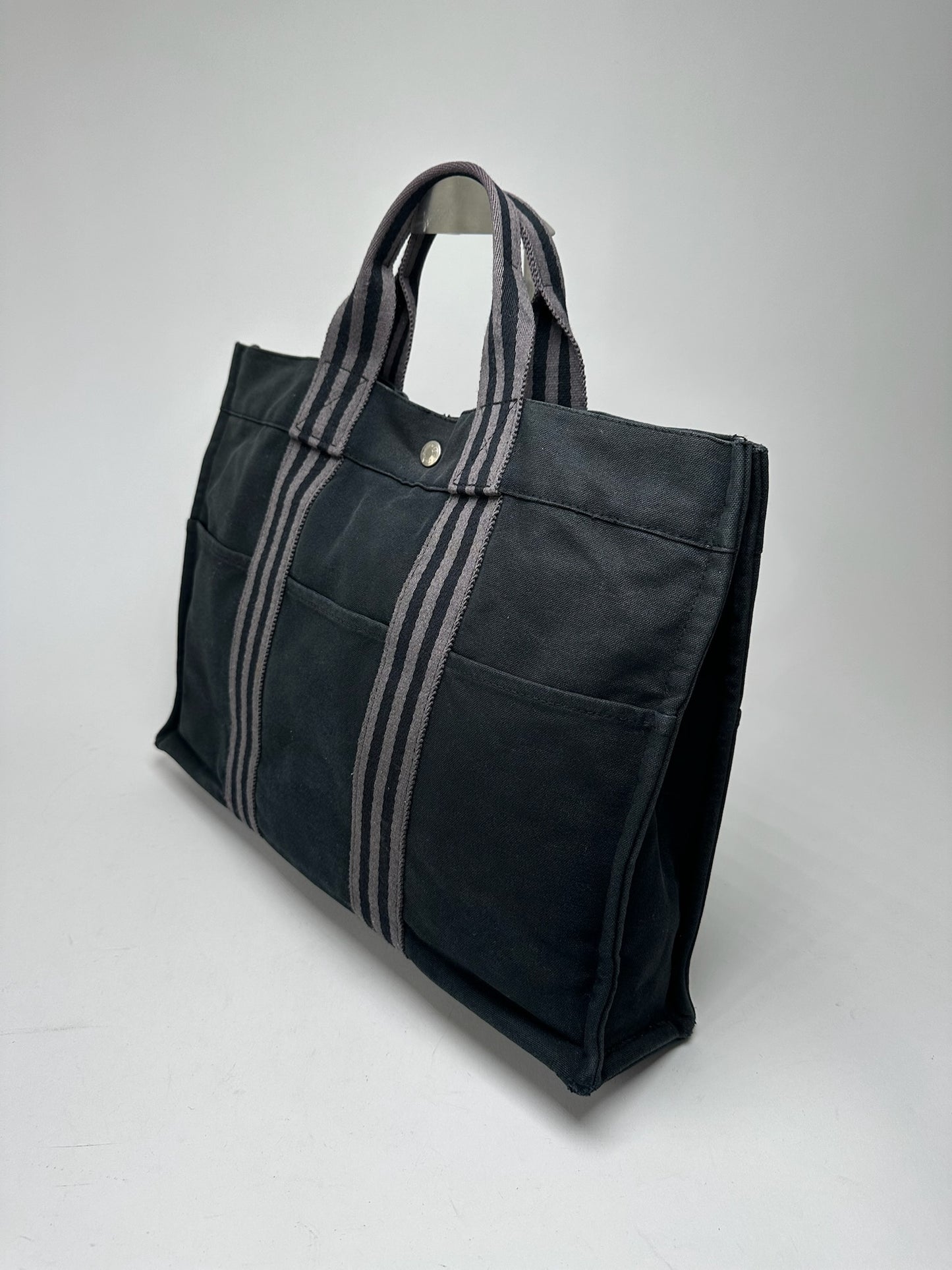 Vintage Hermes Canvas Shopper bag black