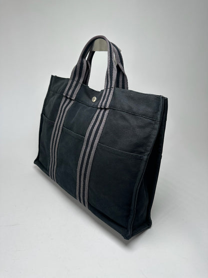 Vintage Hermes Canvas Shopper bag black