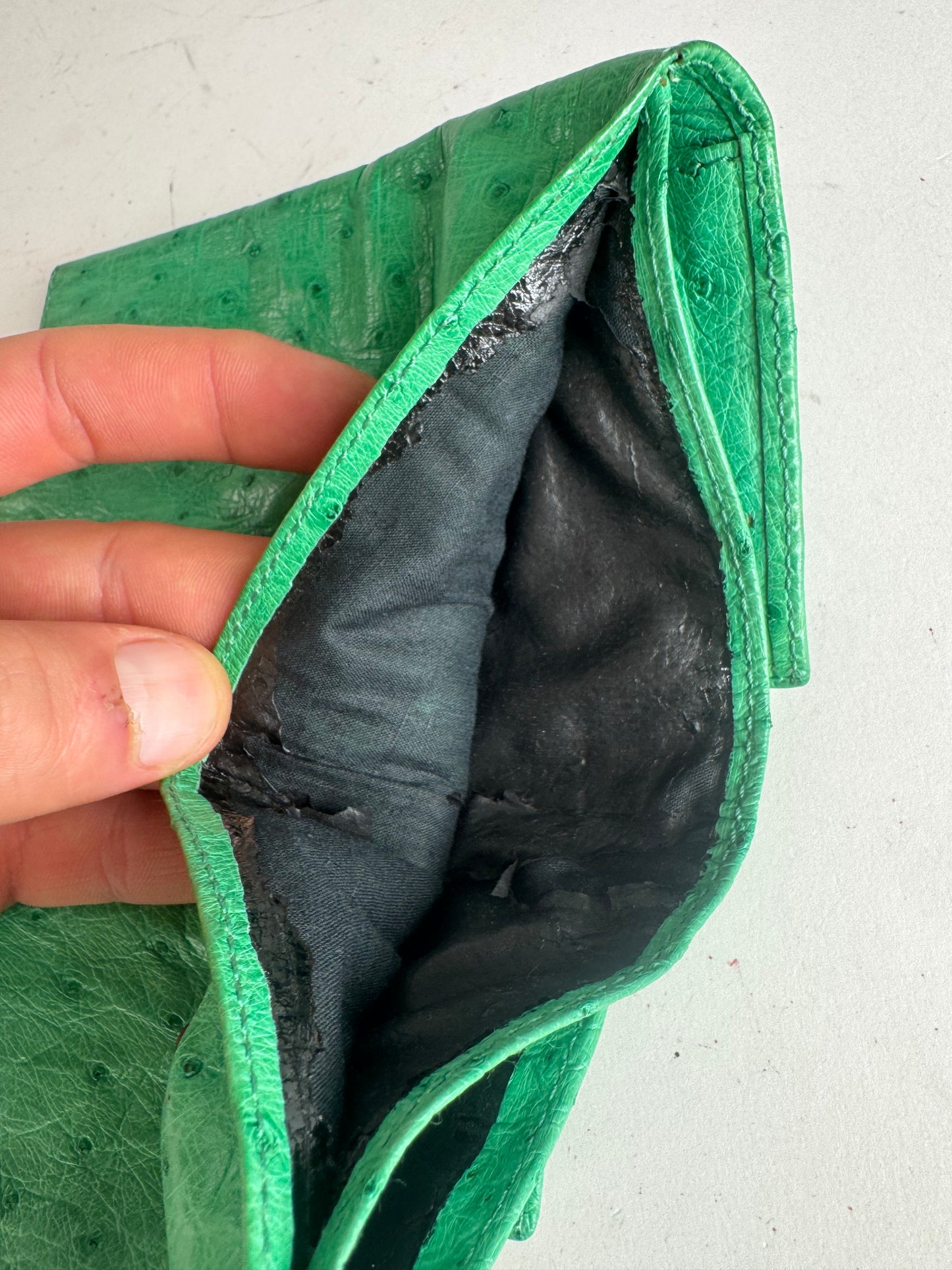 Vintage Ostrich Leather Wallet Green