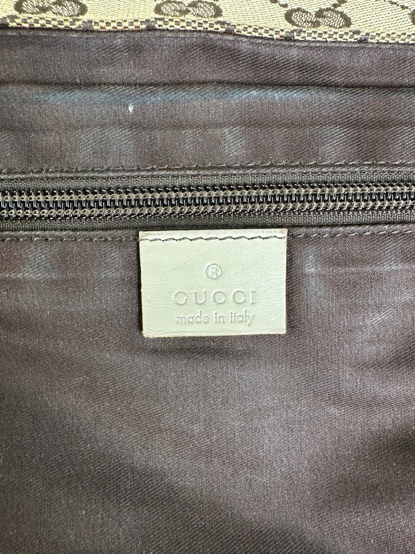 Vintage Gucci GG Supreme Shoulder Bag Beige Brown Silver