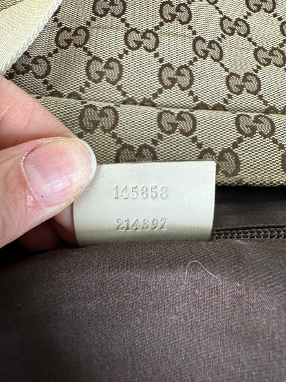 Vintage Gucci GG Supreme Shoulder Bag Beige Brown Silver