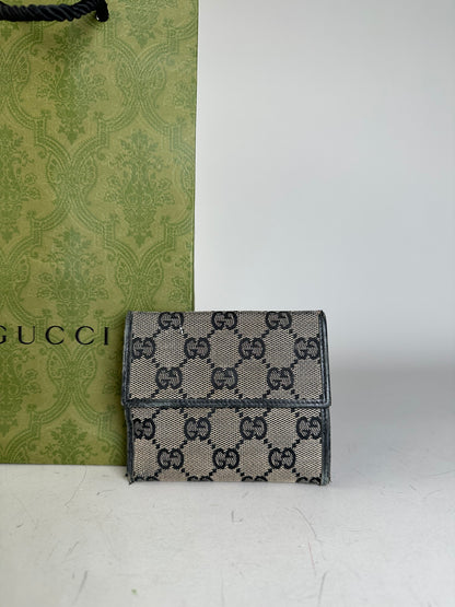Vintage Gucci GG Supreme Wallet Black Beige