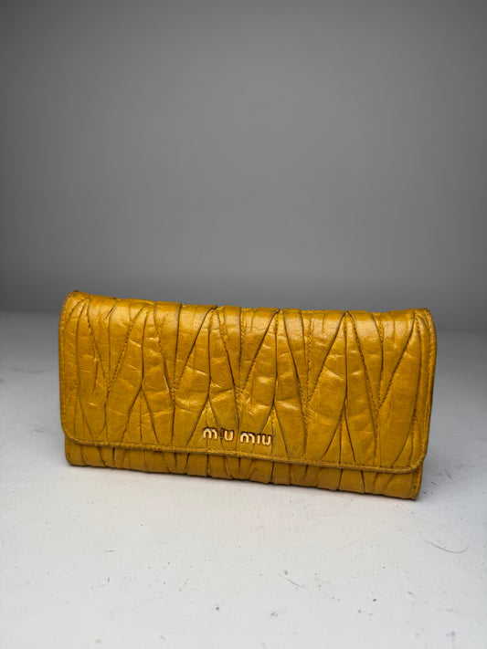 Vintage Miu Miu Metalassee Leather Wallet Yellow