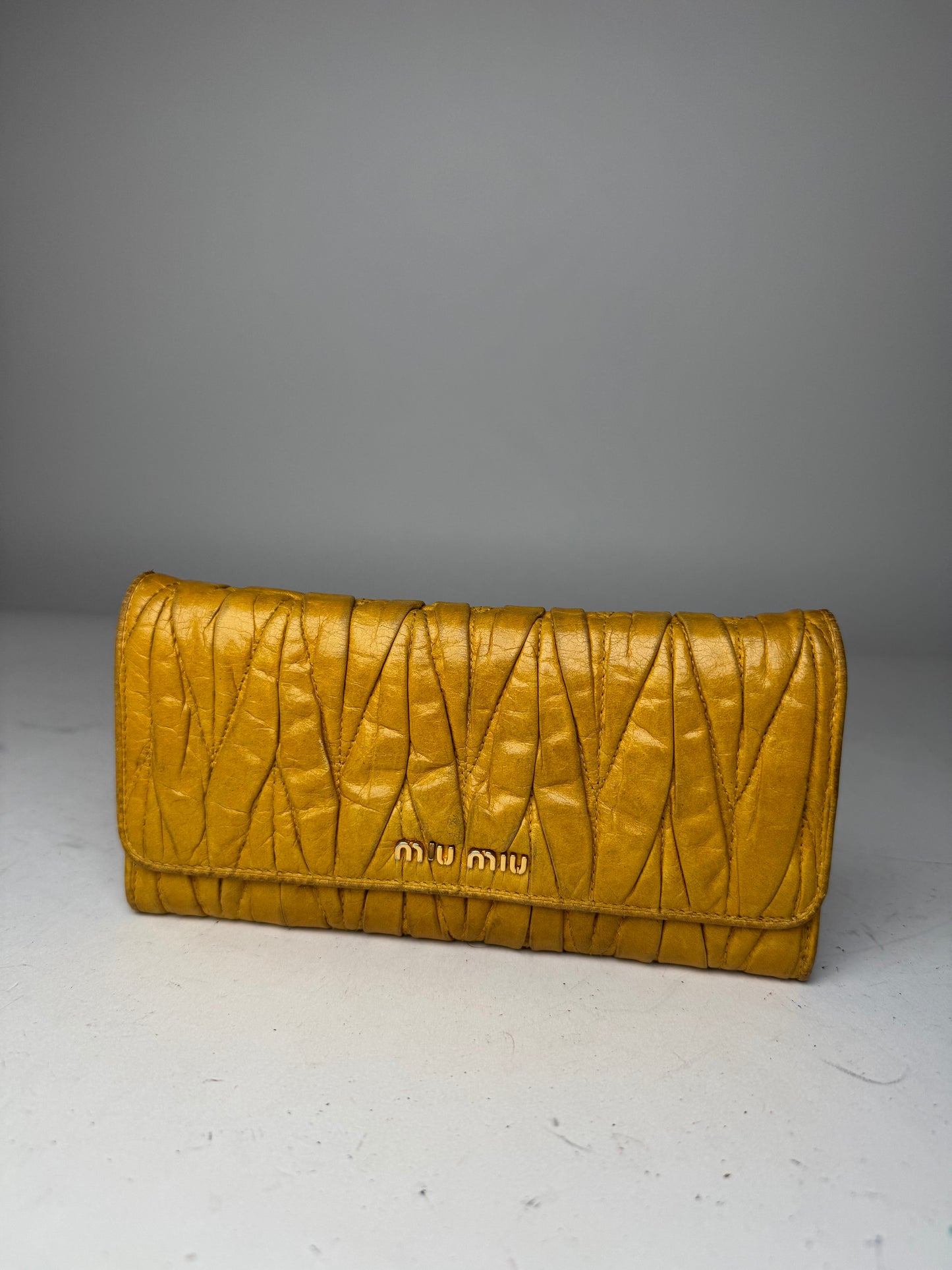 Vintage Miu Miu Metalassee Leather Wallet Yellow