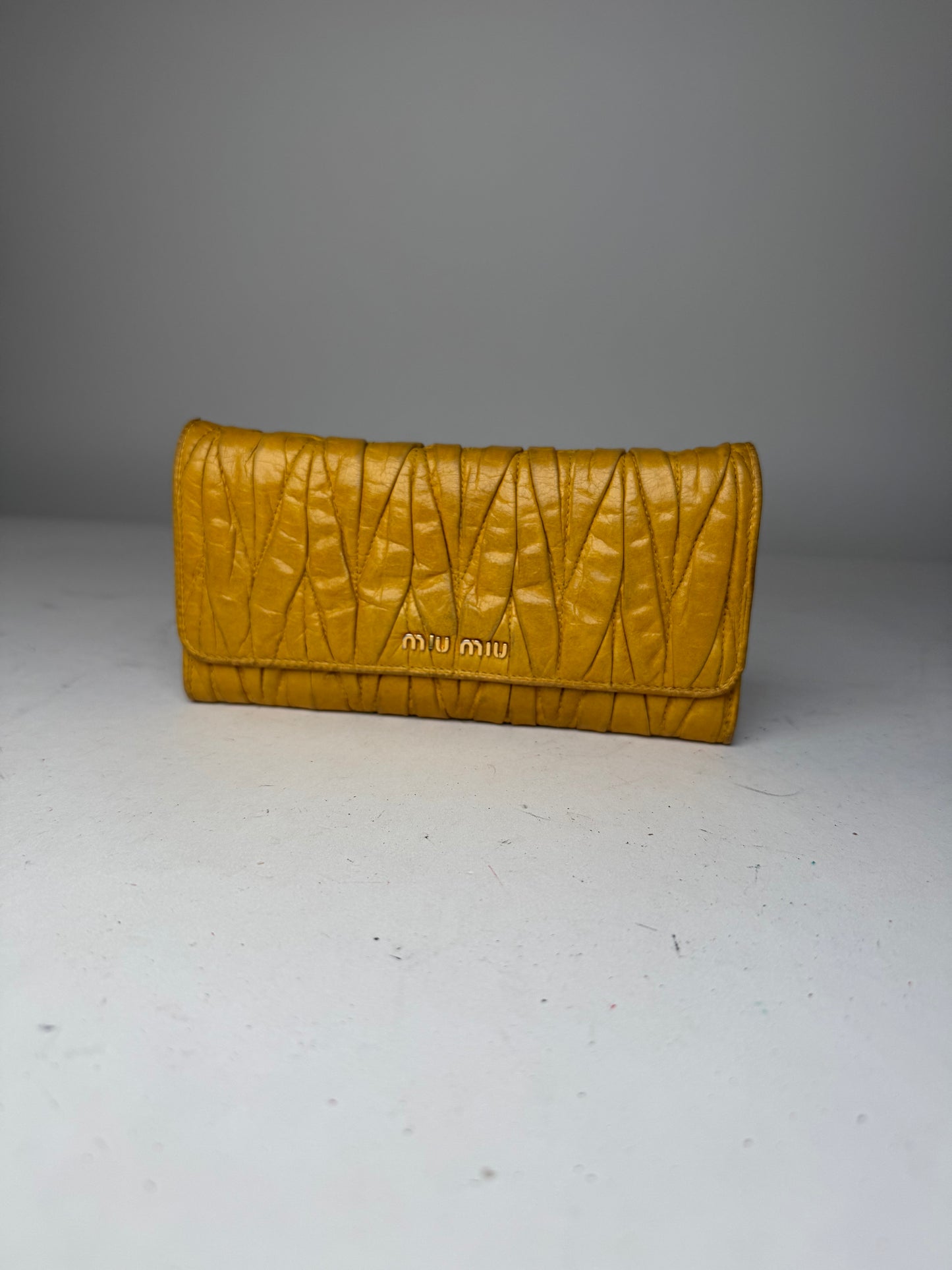Vintage Miu Miu Metalassee Leather Wallet Yellow