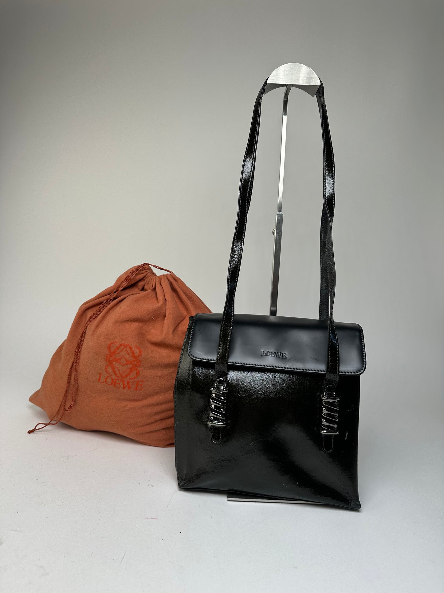 Vintage Loewe Madrid Leather Handbag Black