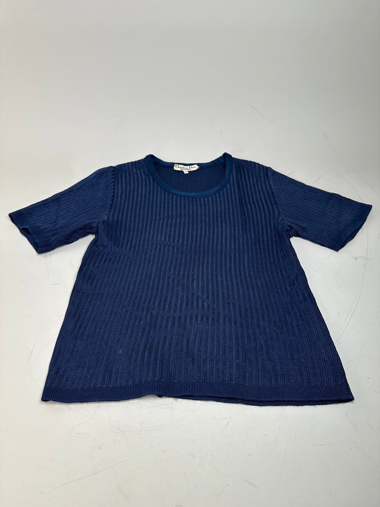 Vintage Dior Knitted Cotton Pullover Navy XL
