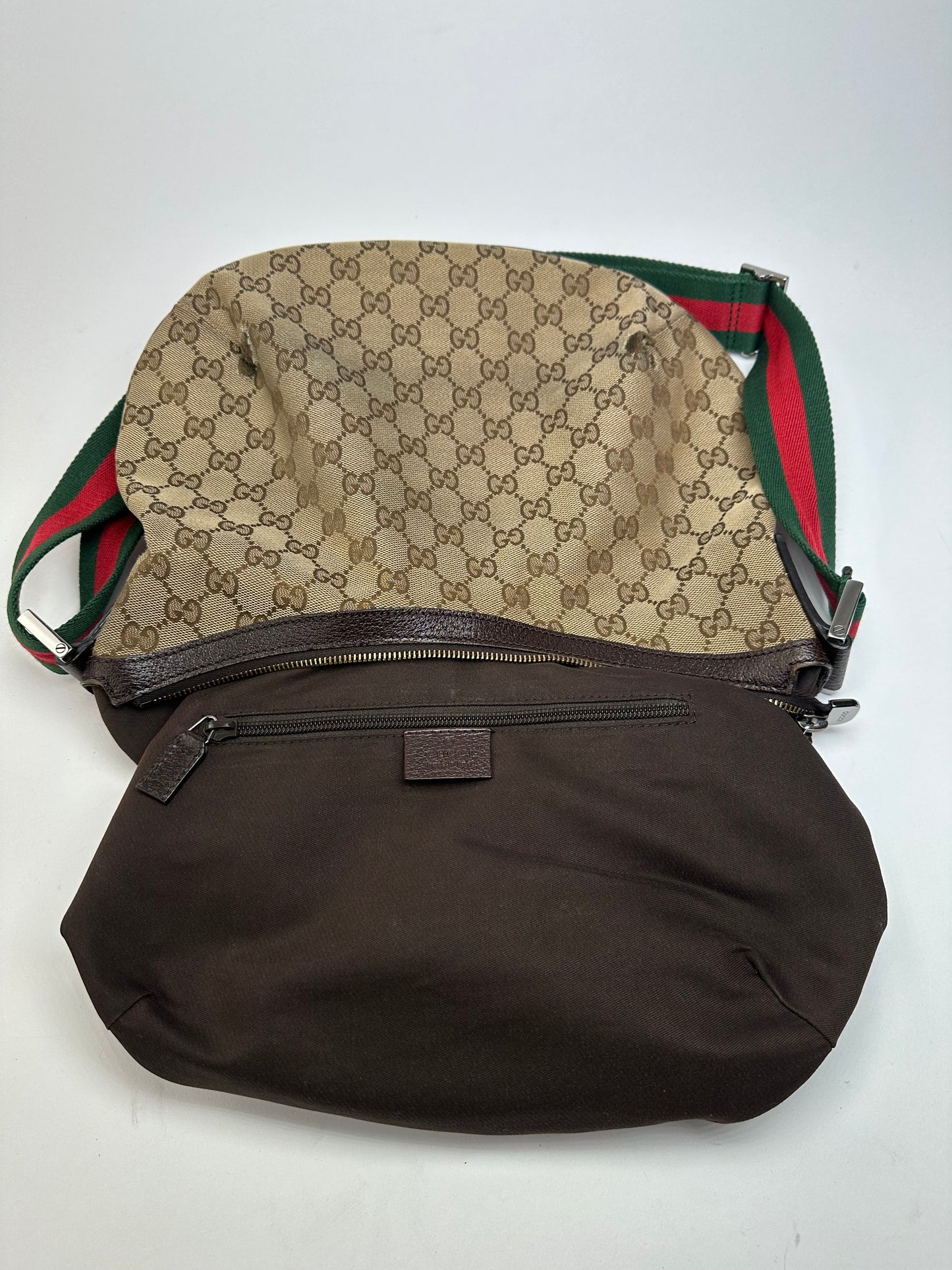 Vintage Gucci Monogram Canvas Croissant Shoulder bag Beige Brown